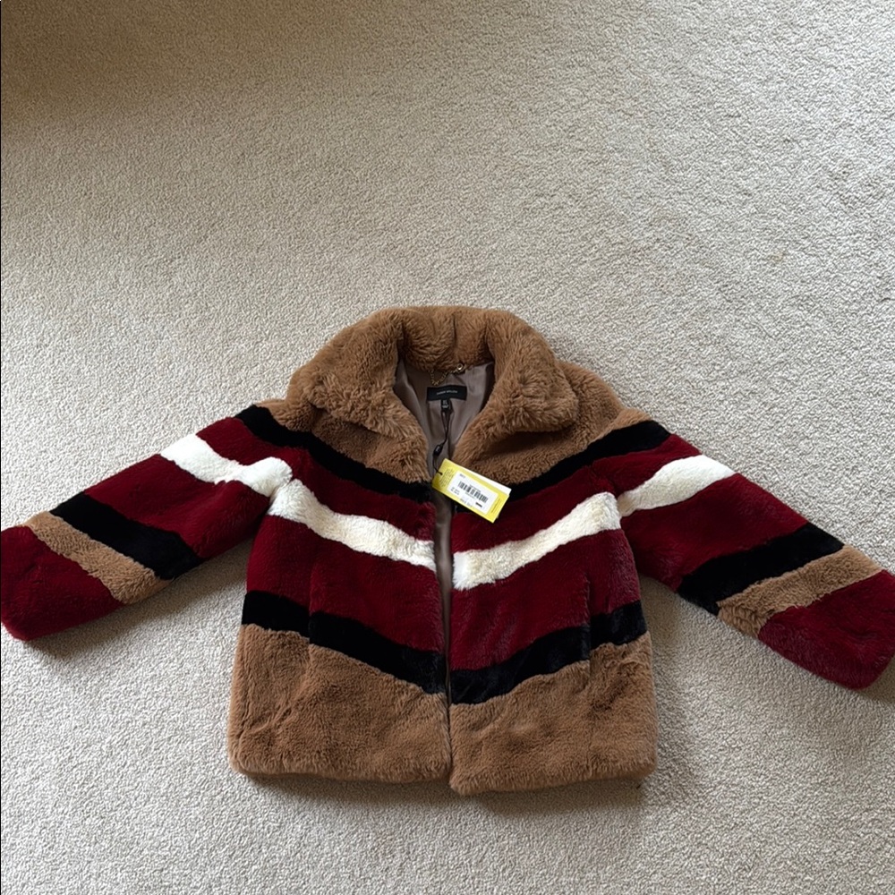 Karen Millen Brown and Red Puffer Jacket Chevron Design